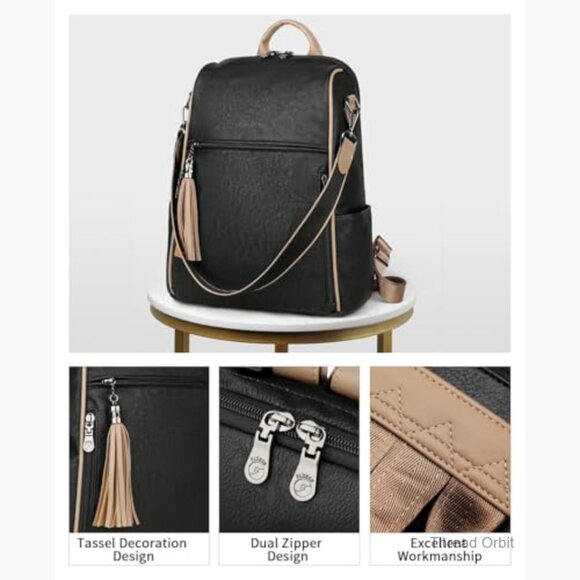 Faux Leather Backpack Purse with 12 Pockets, Convertible Shoulder Bag for Travel main image 7